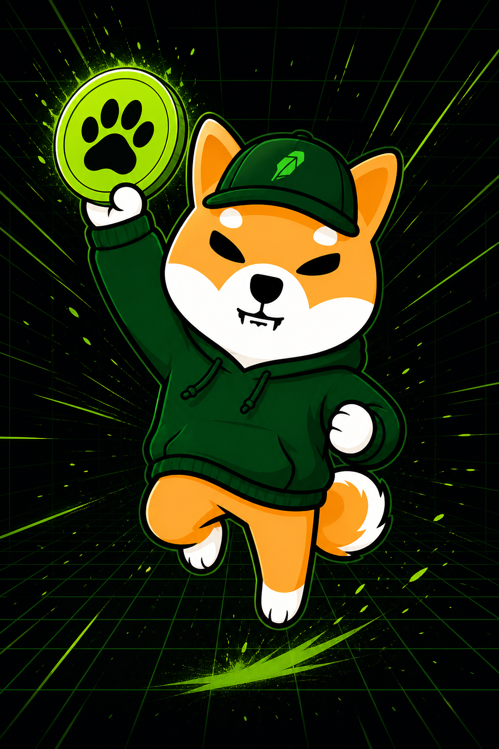 Shib running with paw coin
