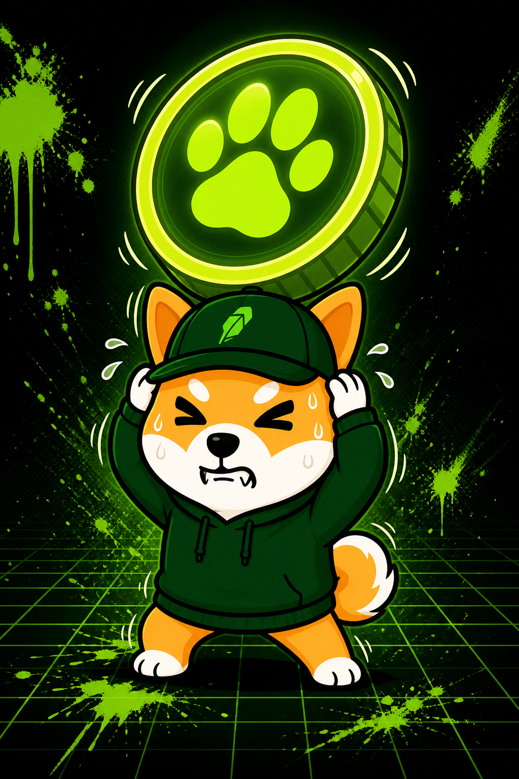 Shib balancing a giant paw coin